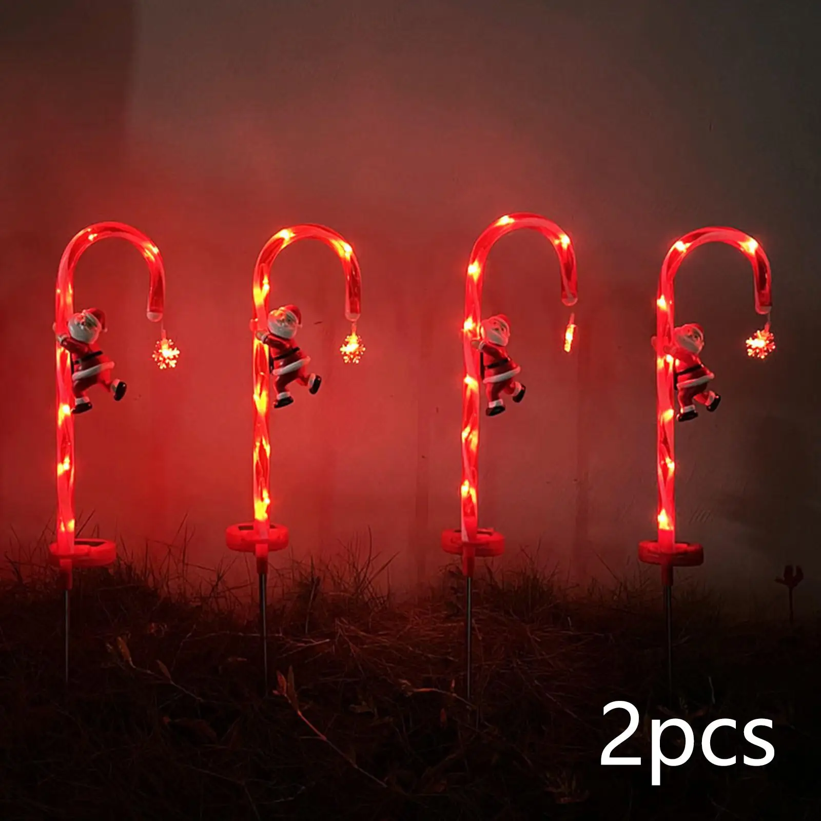 Waterproof Christmas LED Lamps Pathway Markers with Ground Stake Ornaments Candy Cane Solar Lights for Fence Backyard Patio Lawn