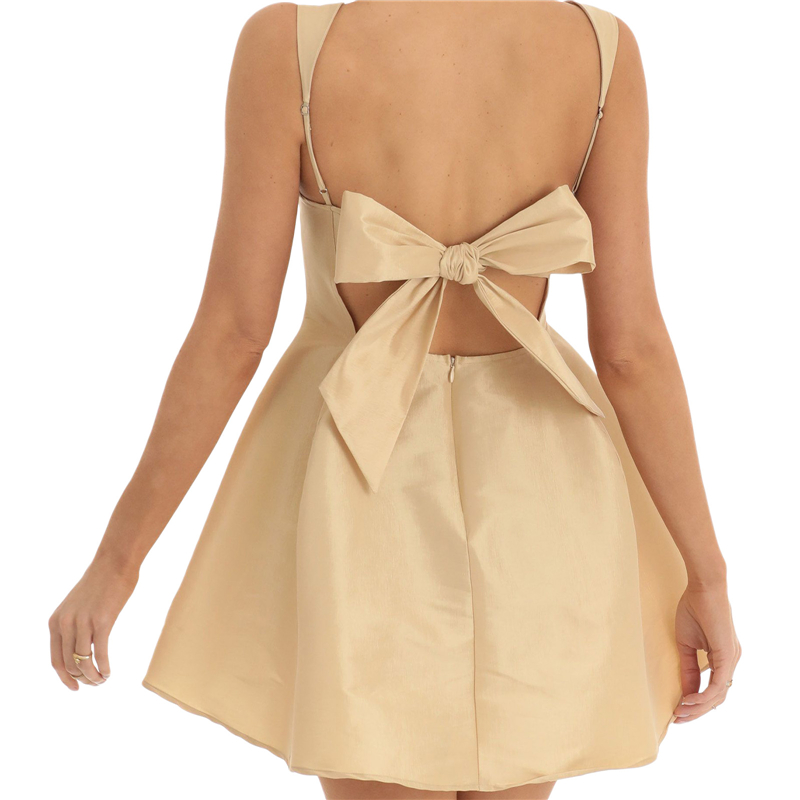 Satin Dress for Women Summer Solid Color Square Collar Sleeveless Backless A Line Mini Dress Elegant Party Dresses