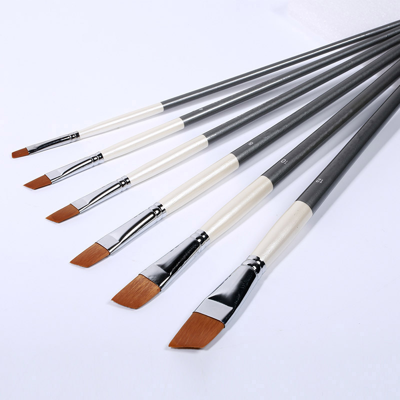 Zhouxinxing Wiesel haar 6 stücke Set Peeling Holz stange Pol Pinsel Ölfarbe Gouache Stift Acryl Pinsel Schräg vorne reihe stift Pinsel – Detail 1
