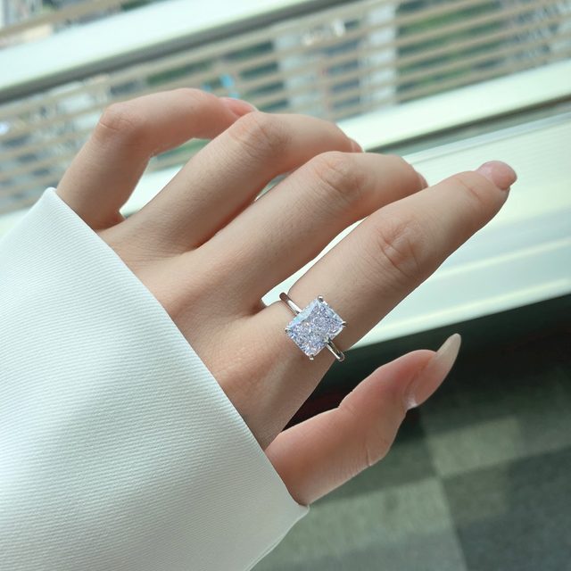 Large Fake Diamond Rings | 8 Carat Large Fake Engagement Ring | Emerald Cut CZ Stone | 925 Sterling Silver | Luxuria Diamonds Jewelry Brand