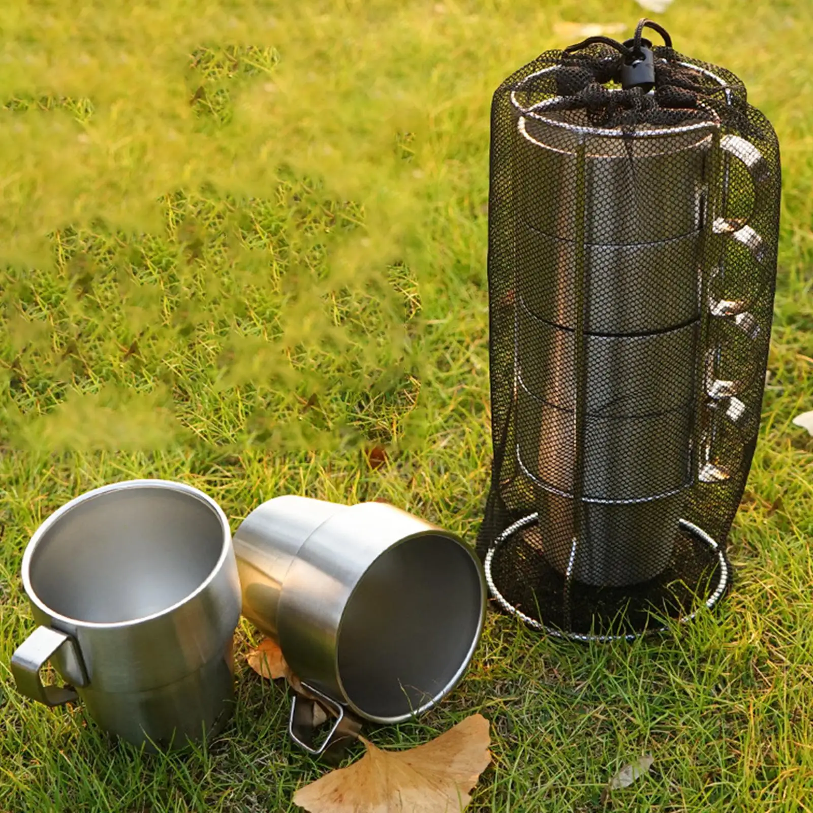 4Pieces Coffee Cups Double Layer Keep Drinks Hot or Cold Longer with Cup Holder Stackable Beer Mugs for Hiking Outdoor 301-400ml