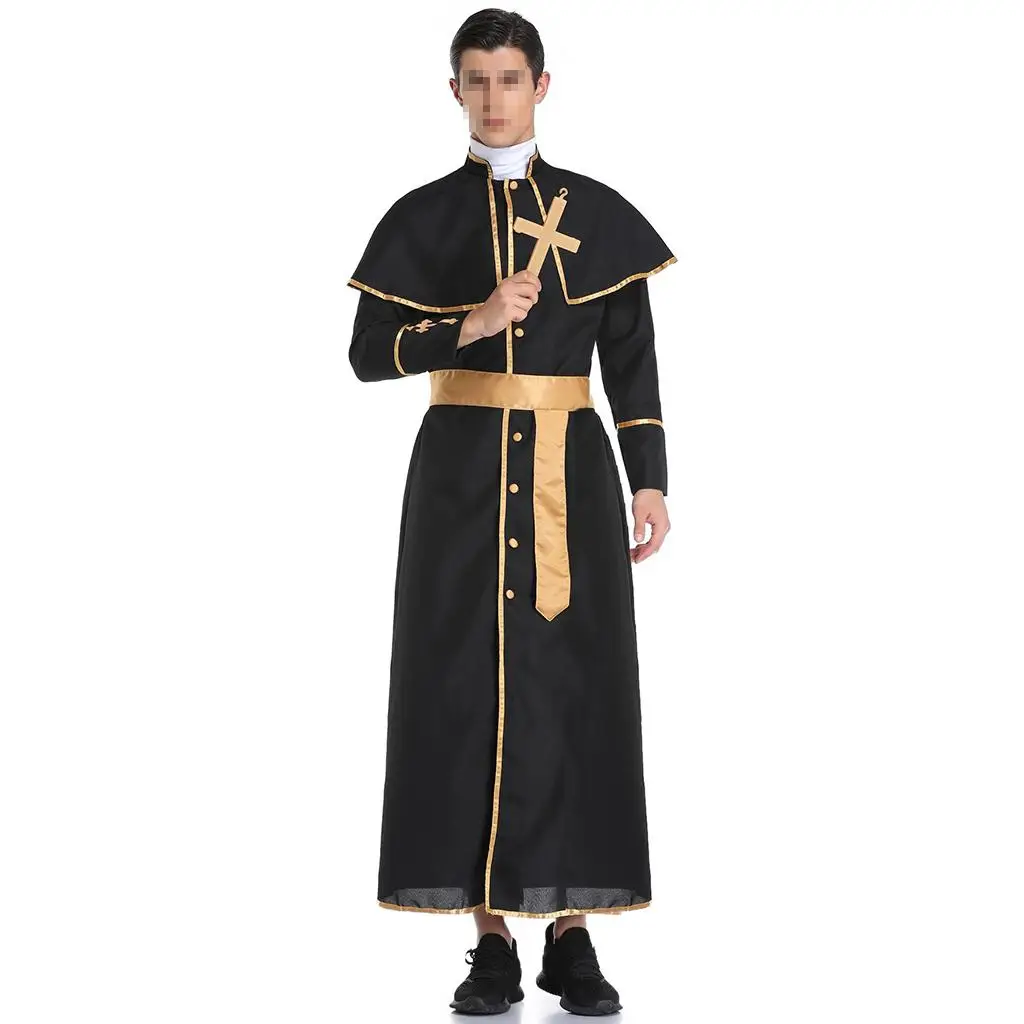 Stag   Outfi Vicar Priest Costume with Cross Mens Fancy Dress