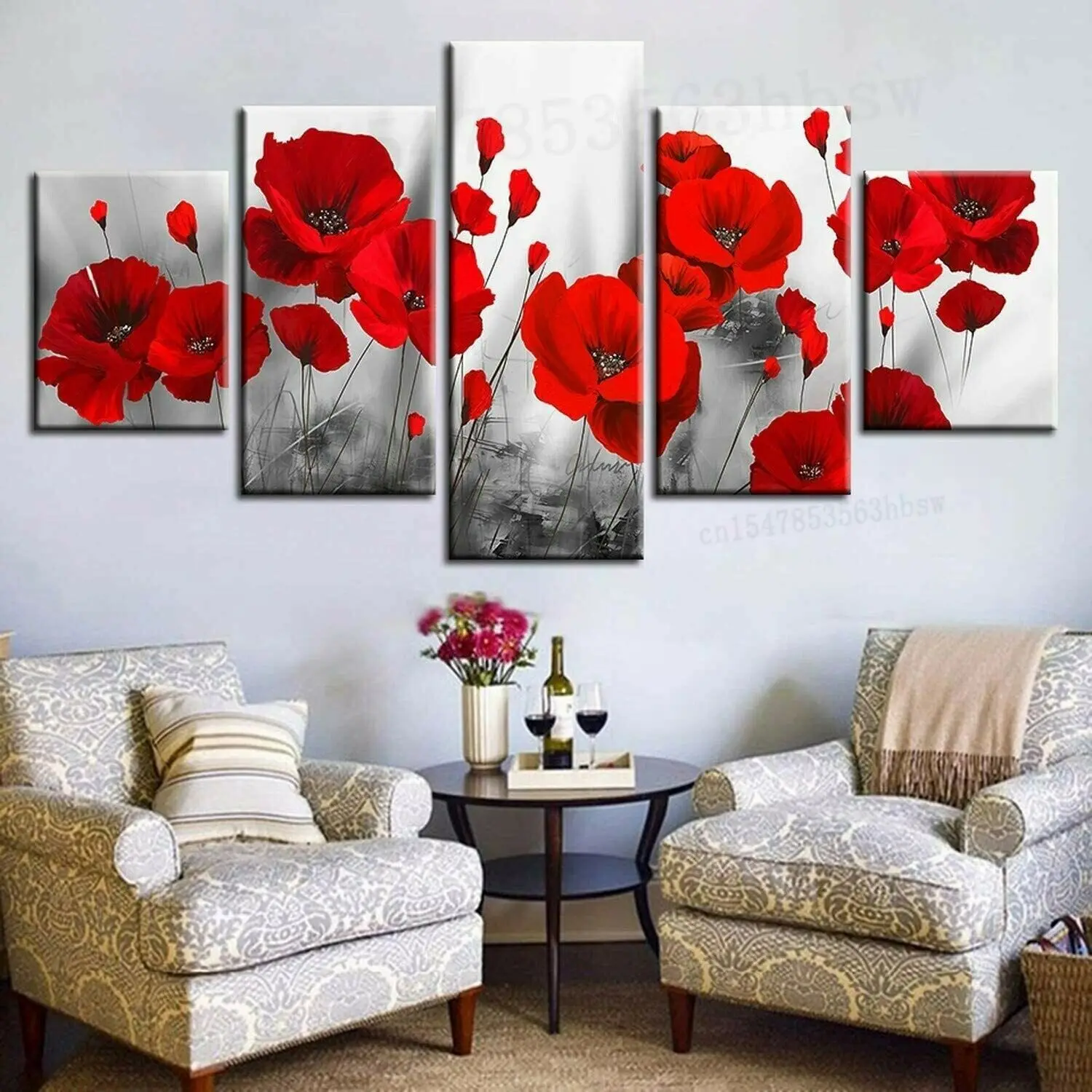 Red Poppy Flower Poppies 5 Piece Canvas Wall Art Poster Print Home Decor