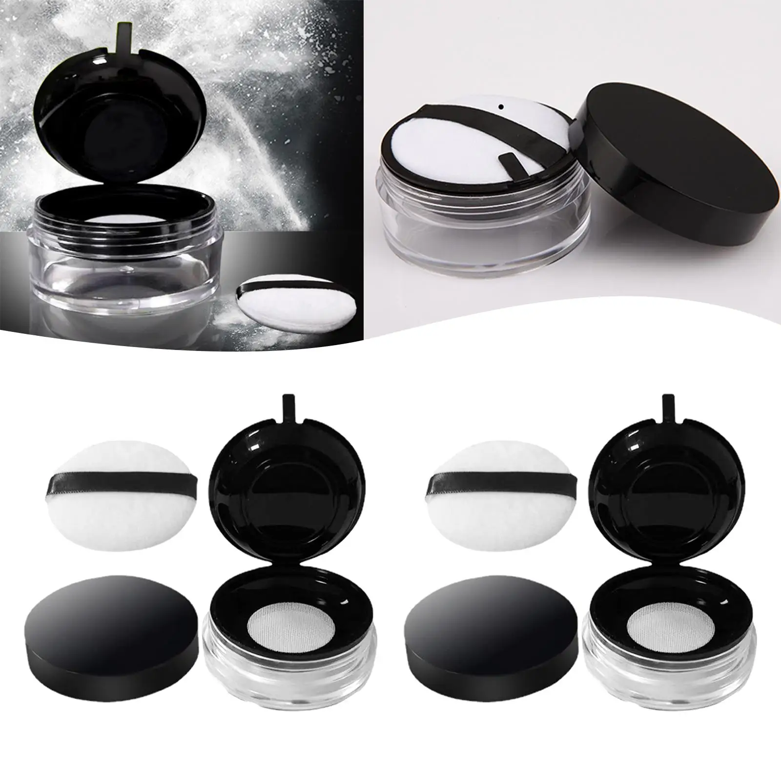 2Pcs Portable Loose Powder Container with Puff Convenient Table Top, Dressing Table Use Small Size Accessory Wide Usages DIY