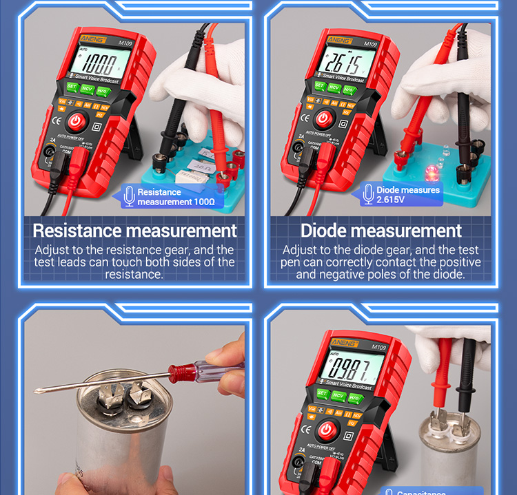 ANENG M109 Smart Multimeter Tester AC/DC Voltage Voice Broadcast Meter NCV Capacitance Continuity Professional Electrical Tools