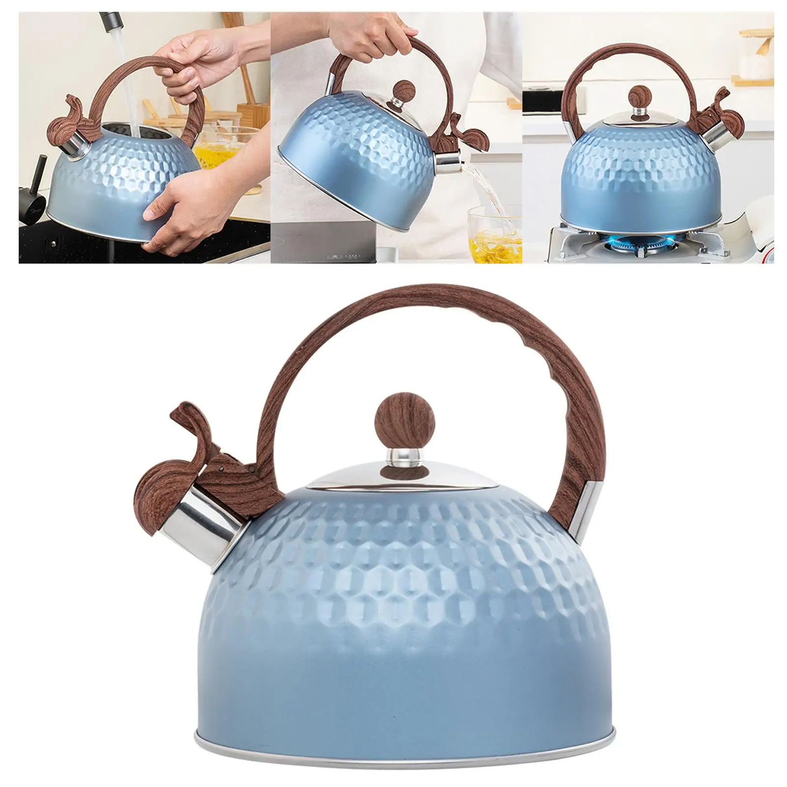 Household Whistling Kettle with Wooden Handle Stainless Steel Hiking Teapot Coffee Tea Kettle Water Kettle for Travel Picnic