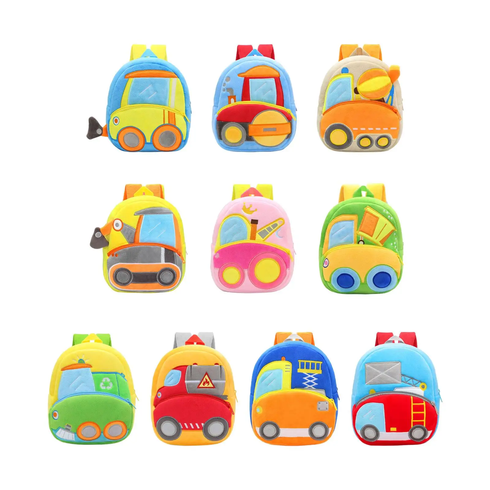 Engineering Vehicle Theme Kids Backpack School Bags Bookbag Toddler Book Bag for Travel Nursery Children