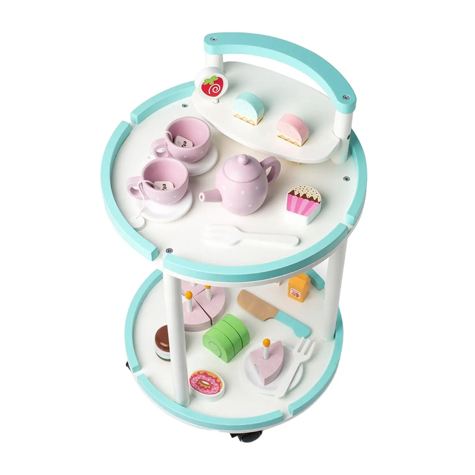 Afternoon Tea Trolley Toy with Universal Wheels Multipurpose for Daycare