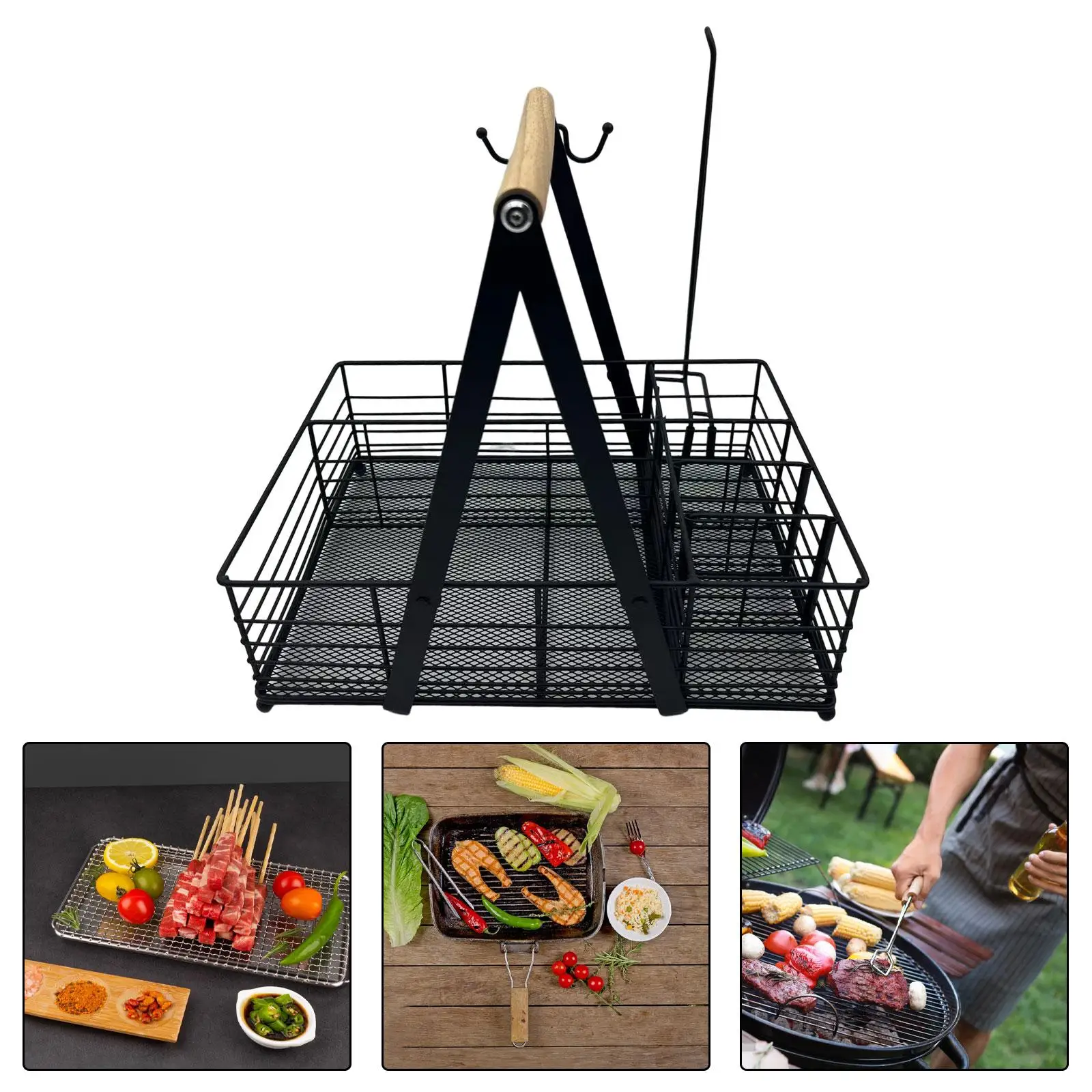 BBQ Grilling Caddy with Paper Towel Holder Easily Install Sturdy with 6 Compartments for Storing Condiments, Plates, Tableware