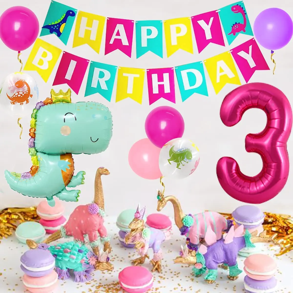Decoraciones de fiesta de dinosaurio sursursurprise para niñas, 3 °  cumpleaños, dinosaurio rosa, Número 3, globo de aluminio, suministros de  cumpleaños de 3 años|Globos y accesorios| - AliExpress