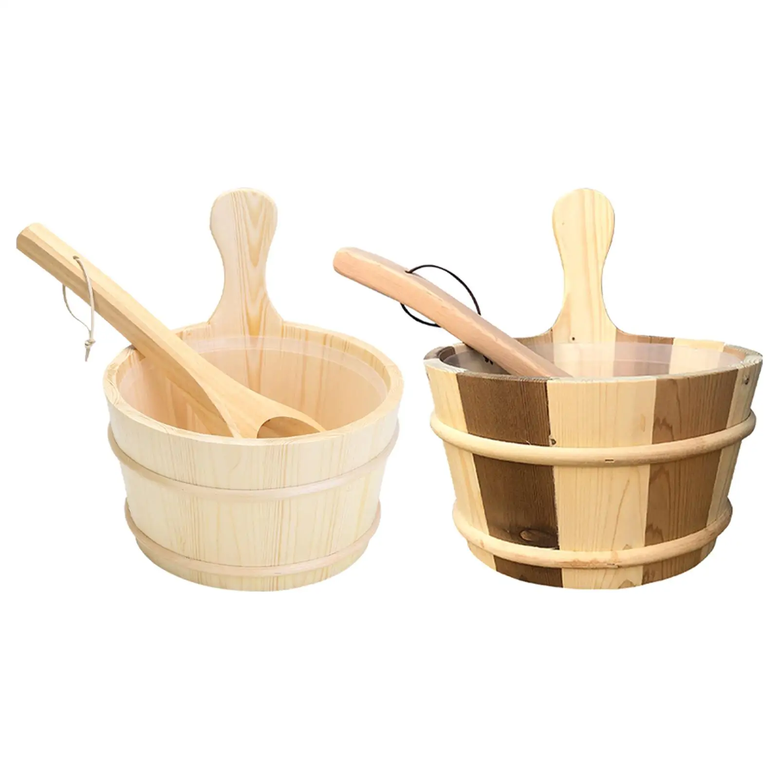 4L Sauna Barrel and Ladle Large Capacity Wooden Hot Tub Barrel Portable Bath Accessories for SPA Sauna Room Bathroom Hotel Bath