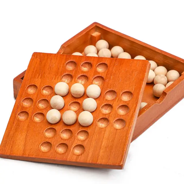 Wooden Solitaire Board Game Jumping Marbles Peg Independently Cognitive  Ability for Adults Children Educational Family Game