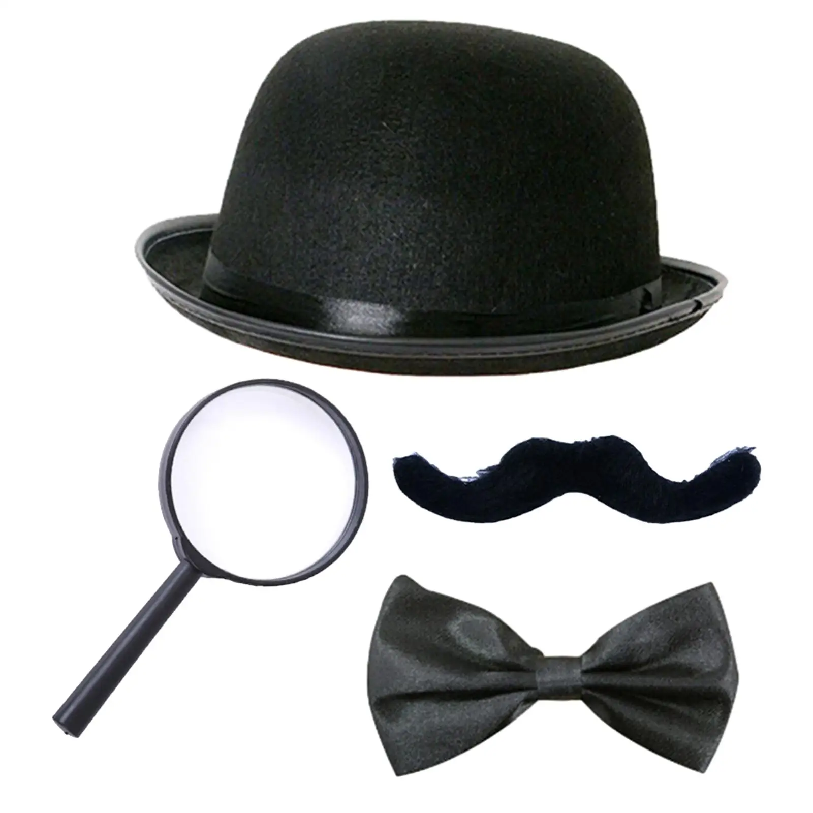 Beard Bow Tie Hat Magnifying Glass Masquerade Halloween Magician Costume Set