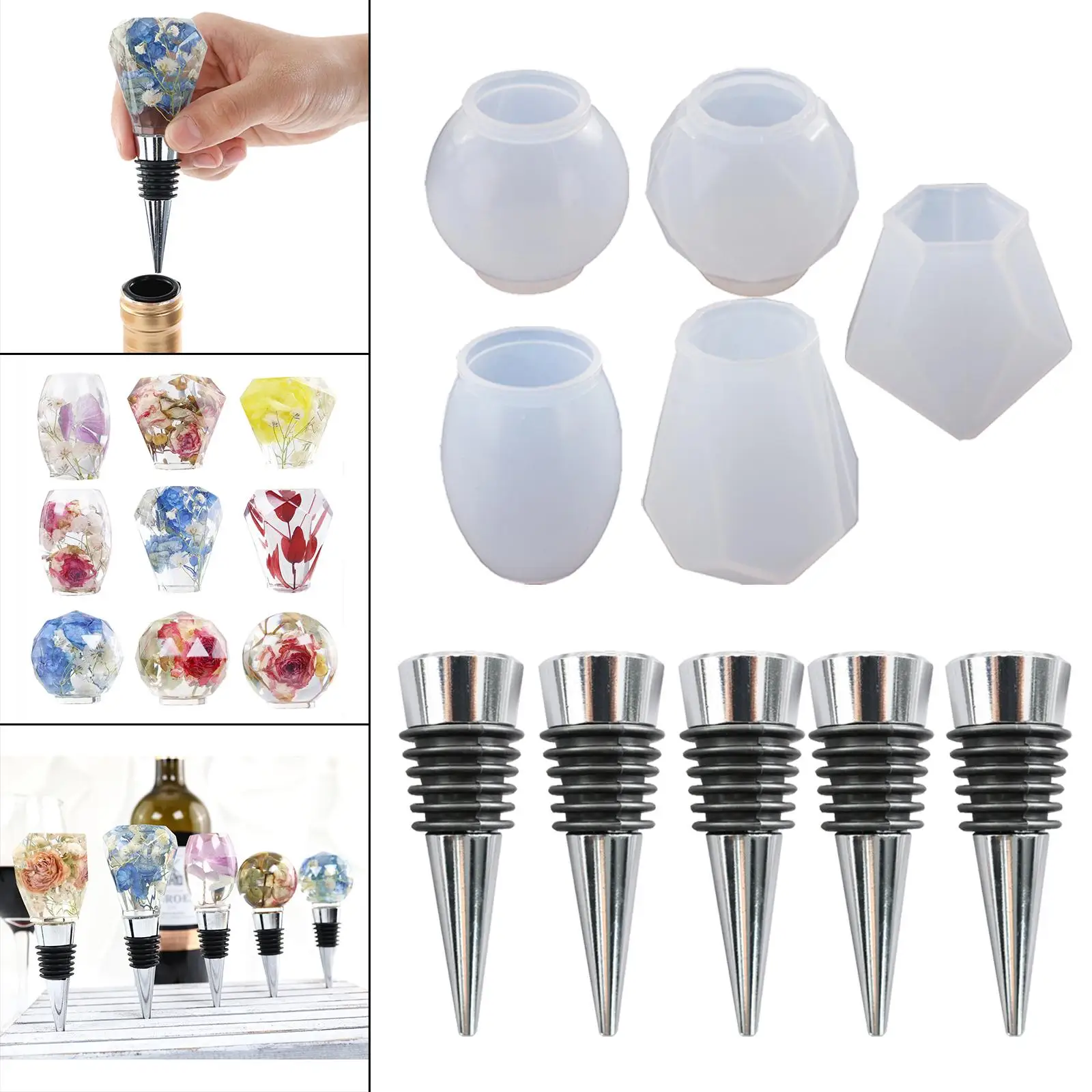 5Pcs Wine Bottle Stopper Silicone Mold  Casting Mould Supplies