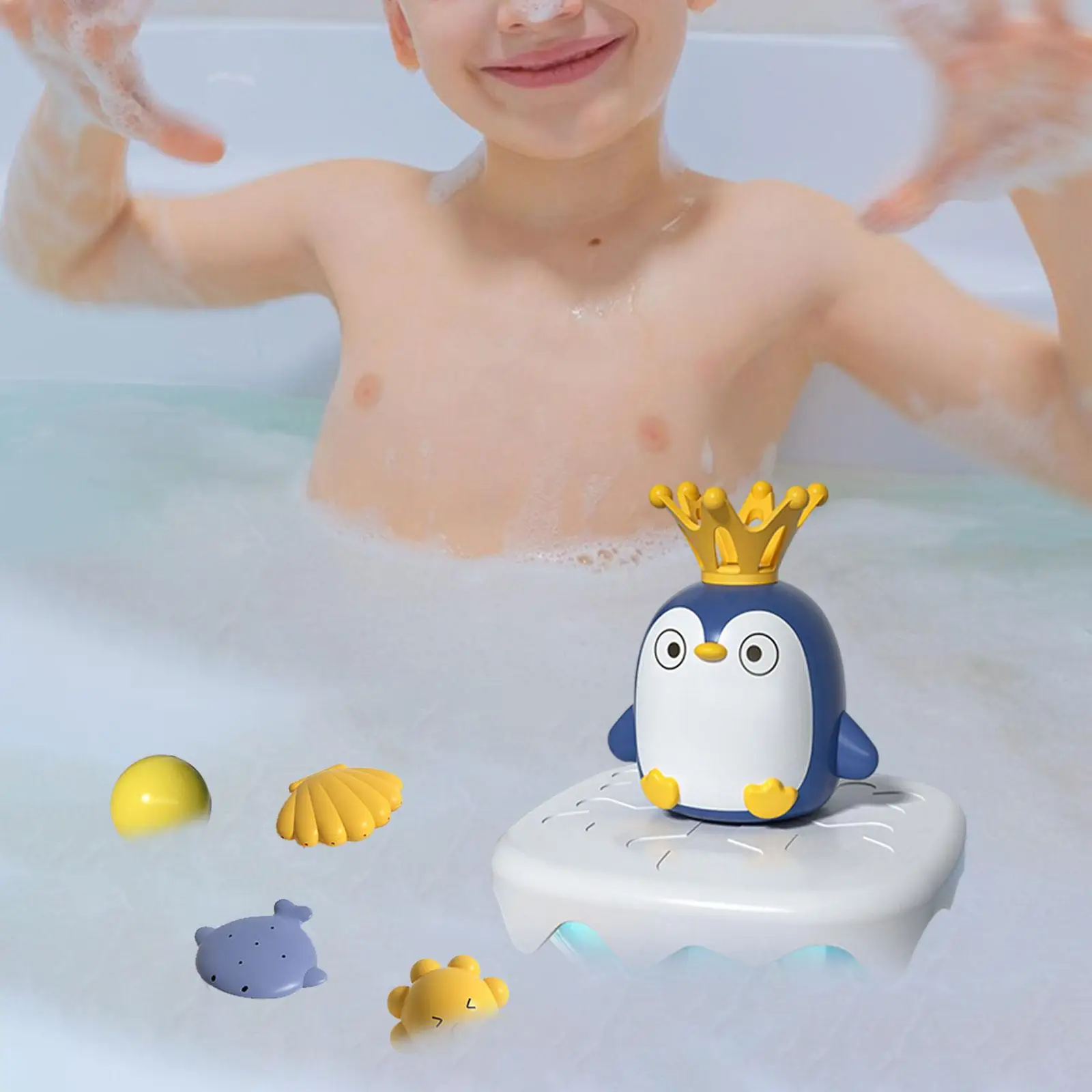 Penguin Water Spraying Squirt Toy for Infants Babies 6-12 Months Durable Cute Bathing Baby Bath Toy with 4 Water Spray Heads