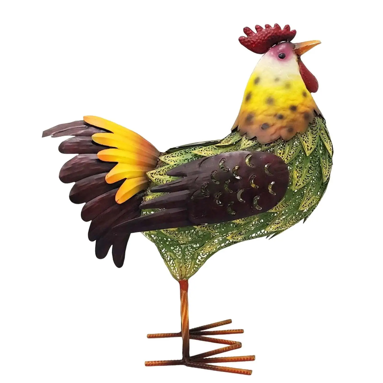 Chicken Figurine Metal Rooster Sculptures Art Decor Yard Decorative Animal Backyard Garden Hen Statue with Solar Lights for Farm