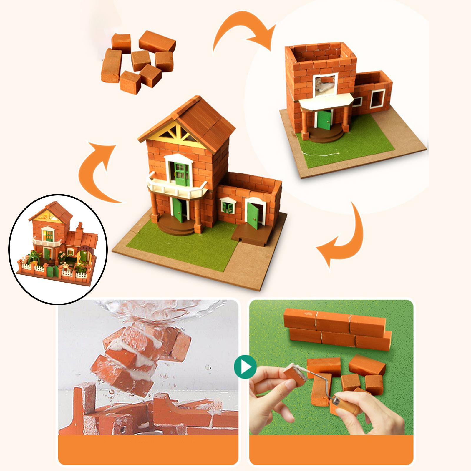 Creative Handcraft Dollhouse Kits, with Real Bricks Kit, Building Material,   Wooden  Assembly for Kids Adults