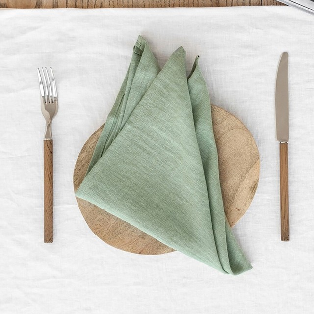 Linen Cloth Napkins in Moss Olive Green for Weddings and Dinners