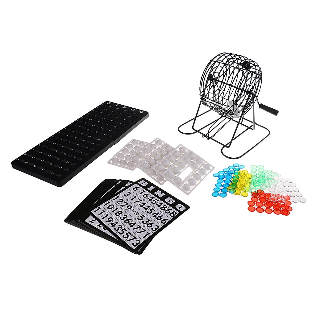 Small Home Bingo , Metal Bingo Cage Include 75Pcs Balls, Bingo Chips, Bingo Board, 18 Bingo Cards