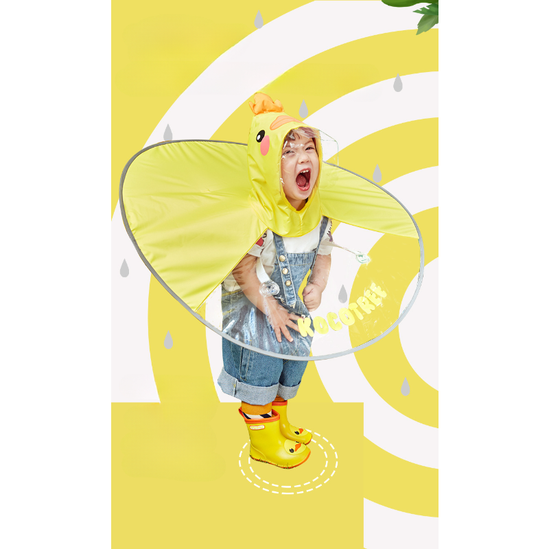 Description Picture 3 of itemCreative Kids Rain Cover Cute Cartoon Duck UFO Children's Raincoat Boys And Girls Umbrella Hat Windproof Poncho Rain Gear Hot