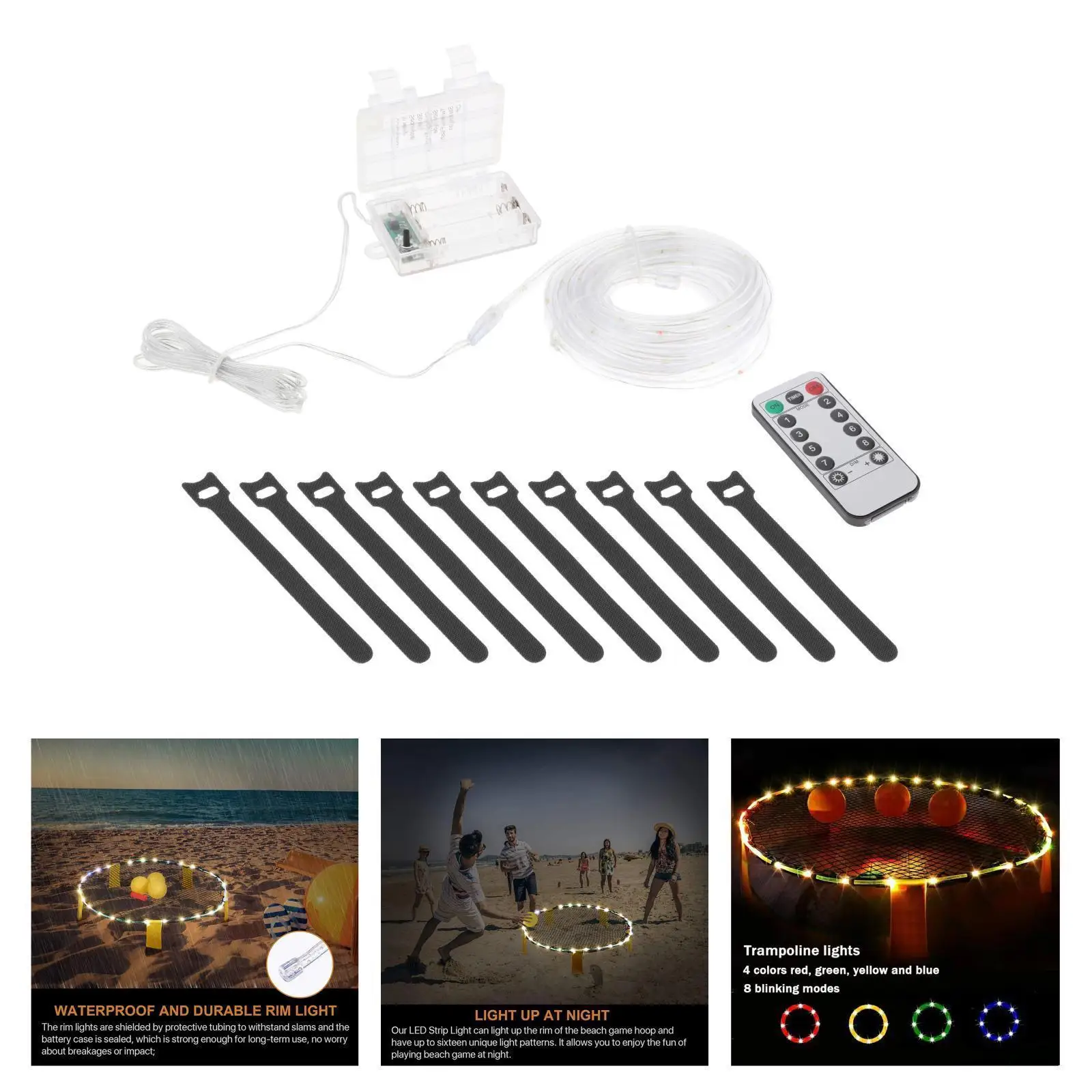 LED Trampoline Lights Rope String Strip Lights 8 Modes Dimmable Waterproof