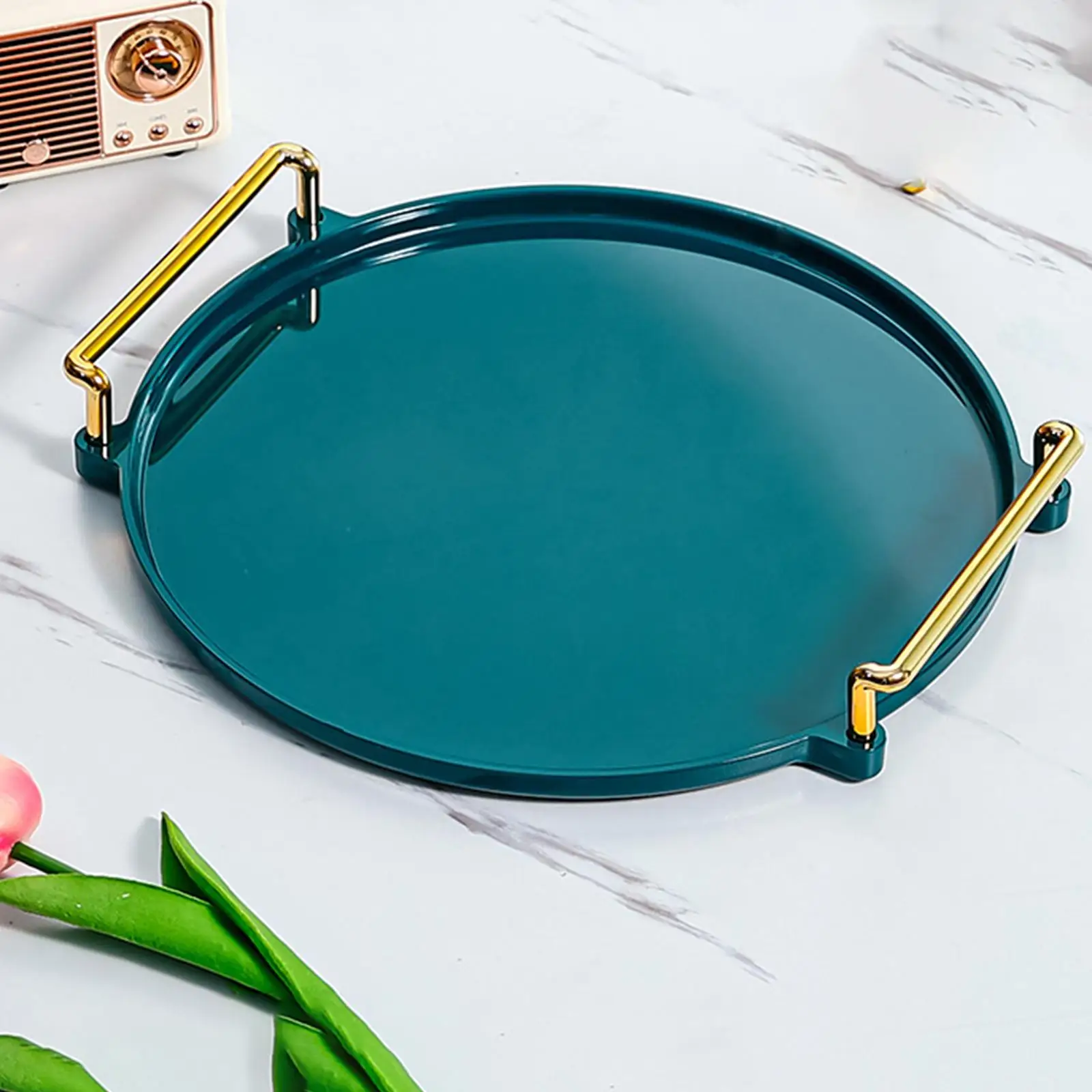 Decorative Serving Tray Display with Handles Reusable Round Sturdy Plate Platter for Food Dinner Indoor Outdoor Bathroom Dessert