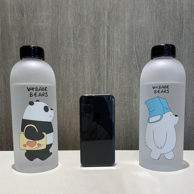 Cute Panda Bear Cup 1000ml Water Bottle Straw Transparent Water Bottle  Drinkw-uh