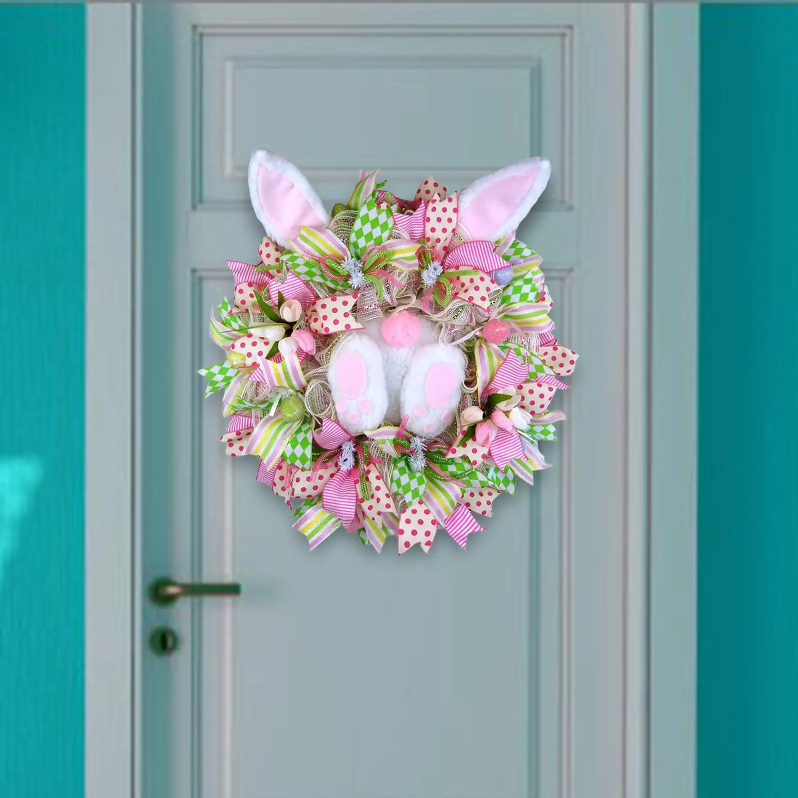 Easter Bunny Wreaths Rabbit Garland for Front Door Easter Wreath Decoration for Indoor Outdoor Holiday Celebration Home Decor