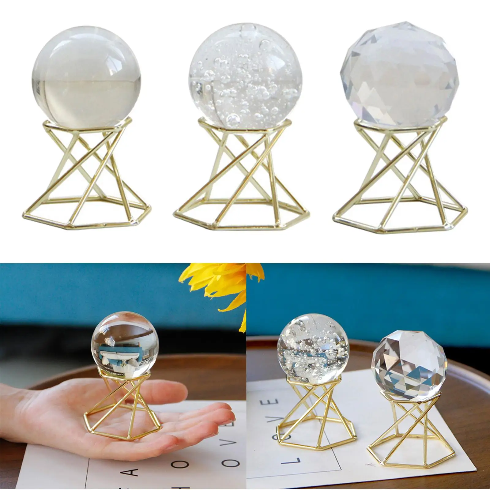 Creative Ball with Metal Stand Collectable Craft Ball Holder for Restaurant Table Bedroom Decor Gift