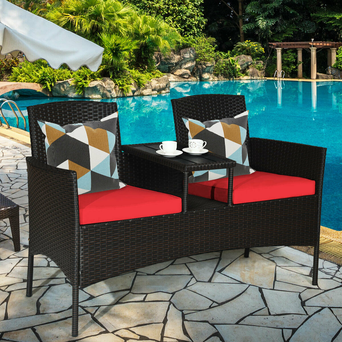 Title 3, Patiojoy Rattan Conversation Set Loveseat Sofa ...