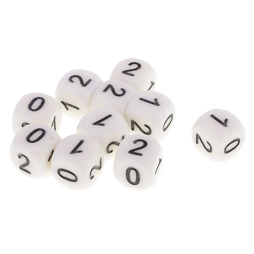 10Pcs 0 1 2 Numerals 16mm Dices Set for Dice or Math Games Bar Toy