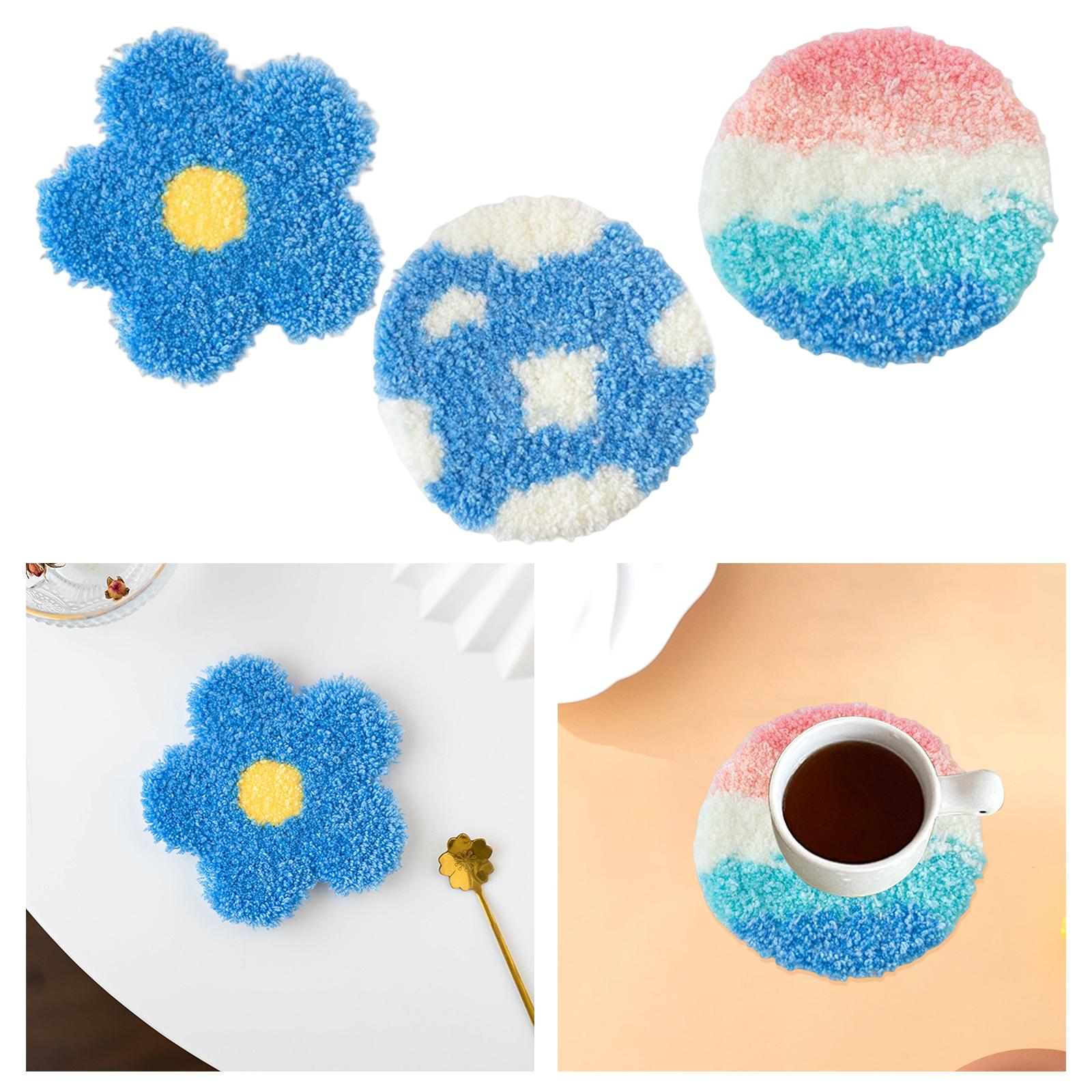 Punch Needle Coasters Kits, DIY Rug Hooking Kit for Adults Kids Beginner with Embroidery Hoop Yarn Rug Punch Needle Tools Set