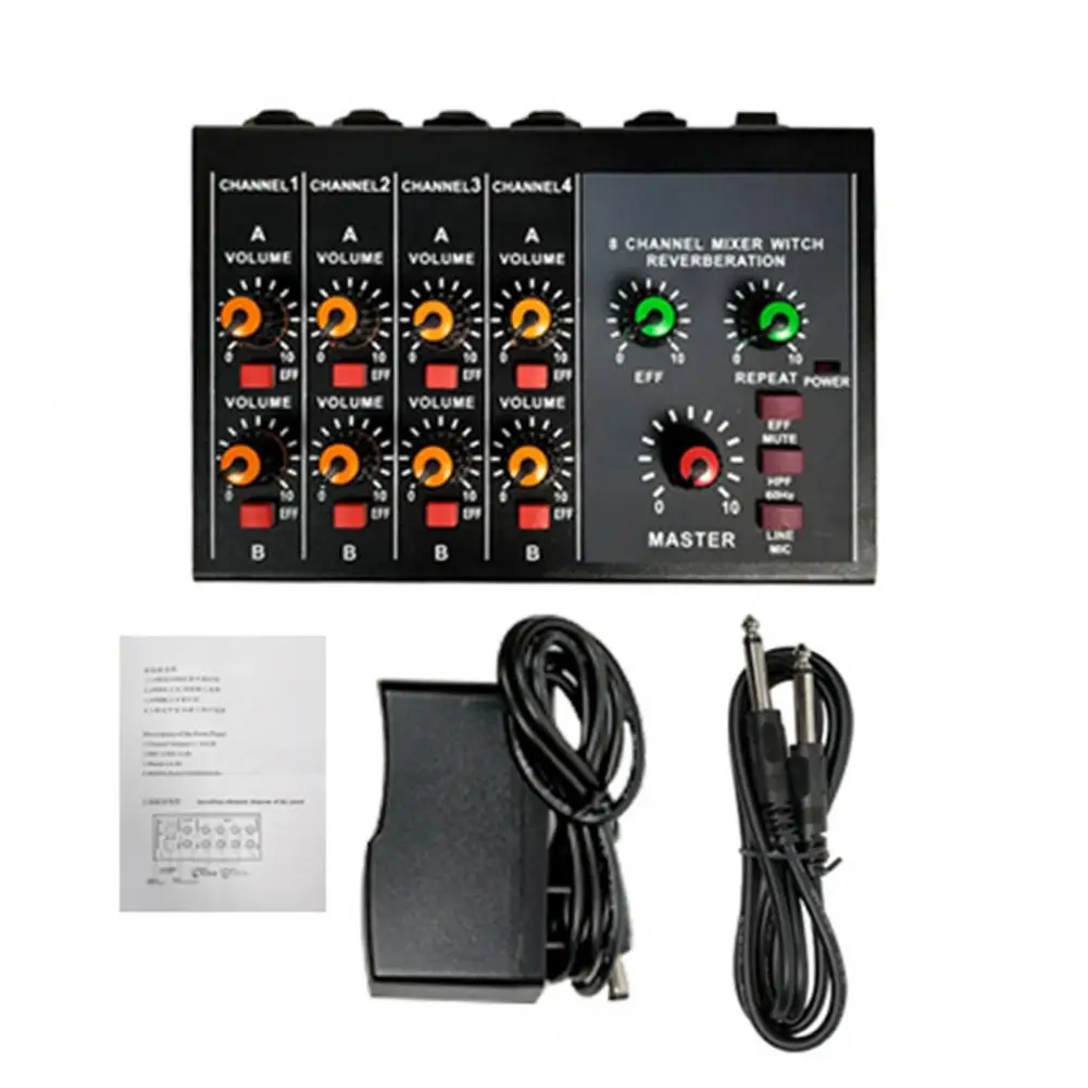 8 Channels Input and 2 Channels Output Metal Mono Stereo Audio Sound Mixer with Power Adapter 