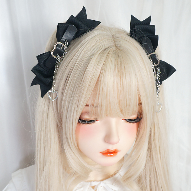 Lolita zubehör haarnadel schwarz dunkel süß cool mädchen großer bogen punk liebe jk kopf bedeckung lolita haar verzierung anime kopf bedeckung – Detail 3