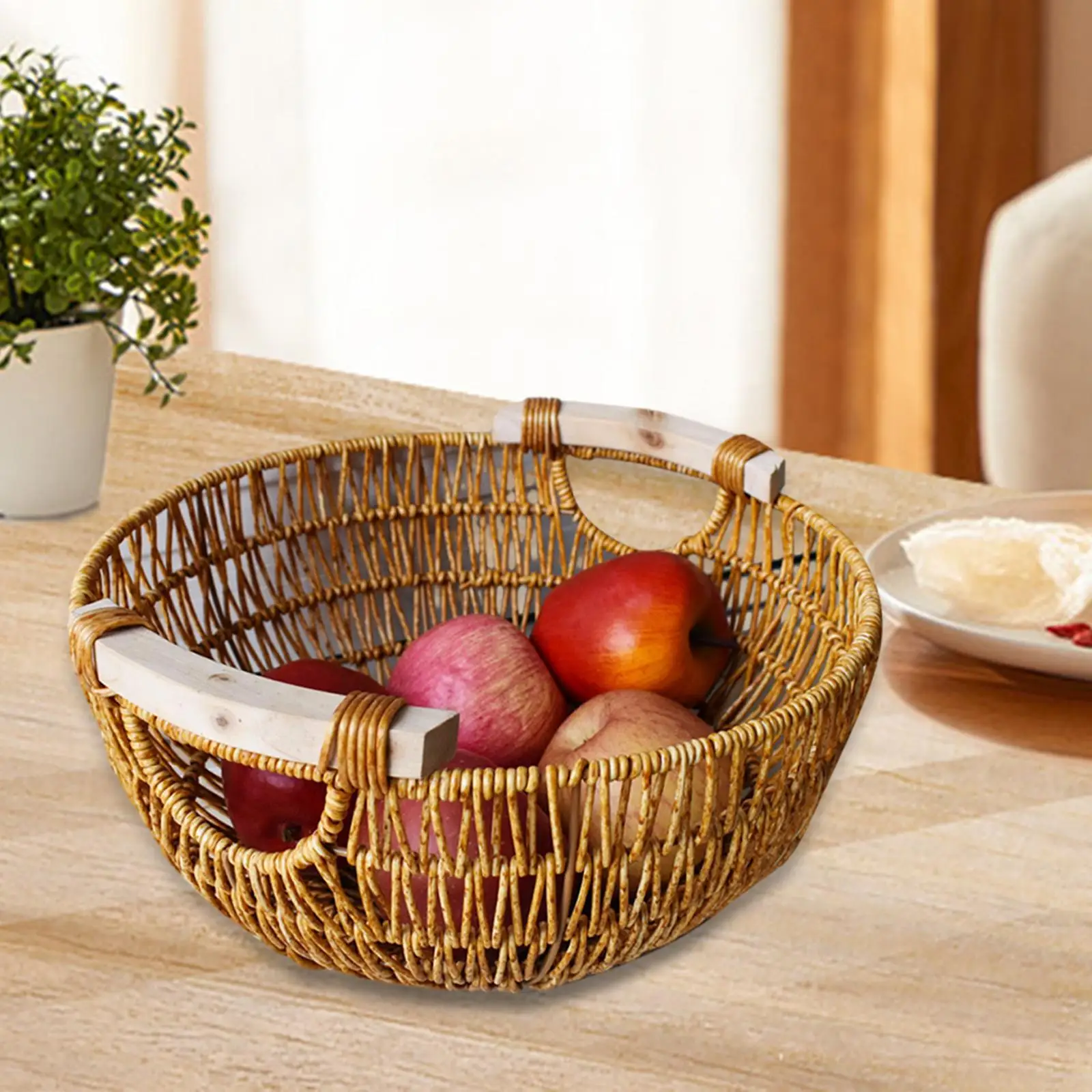 Fruit Basket with Double Handles Sturdy Photography Props Camping Basket Woven Body Picnic Basket Picking Basket Outdoor Basket