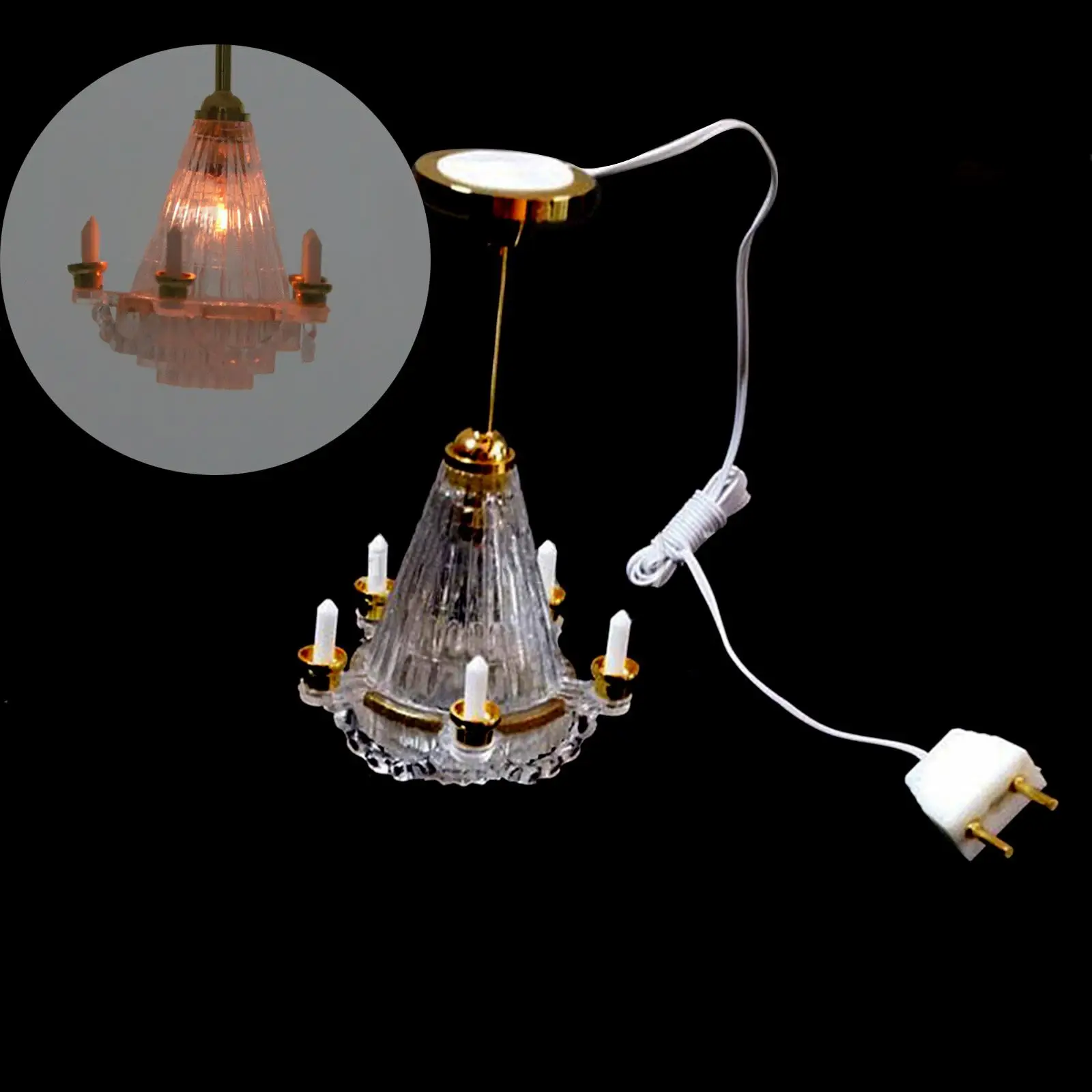 1/12 LED Chandelier Ceiling Lamp Model Toy Retro Style for Doll House Accessory Living Room Decor Bedroom