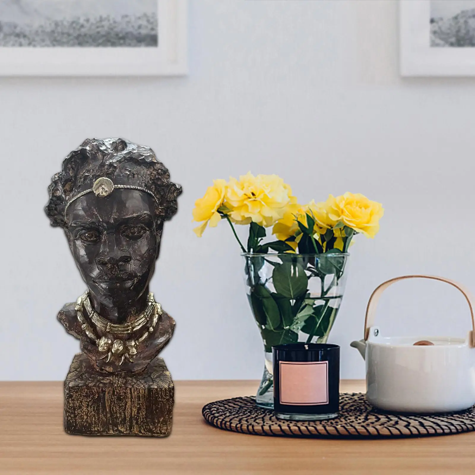 Resin Figurines Decorative Vintage Style Crafts Home Decor Creative African Statue Sculpture for Desktop Office Bedroom Bathroom