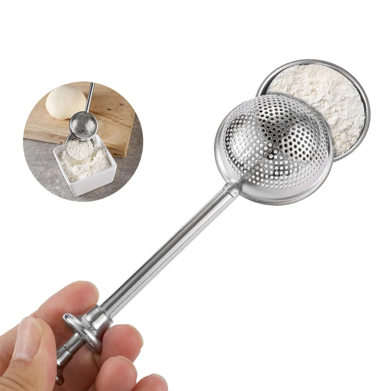 Stainless Steel Flour Sifter Dishwasher Safe Manual Telescopic Powder Spreader Sugar Duster for Pastry Cake Decor Tool