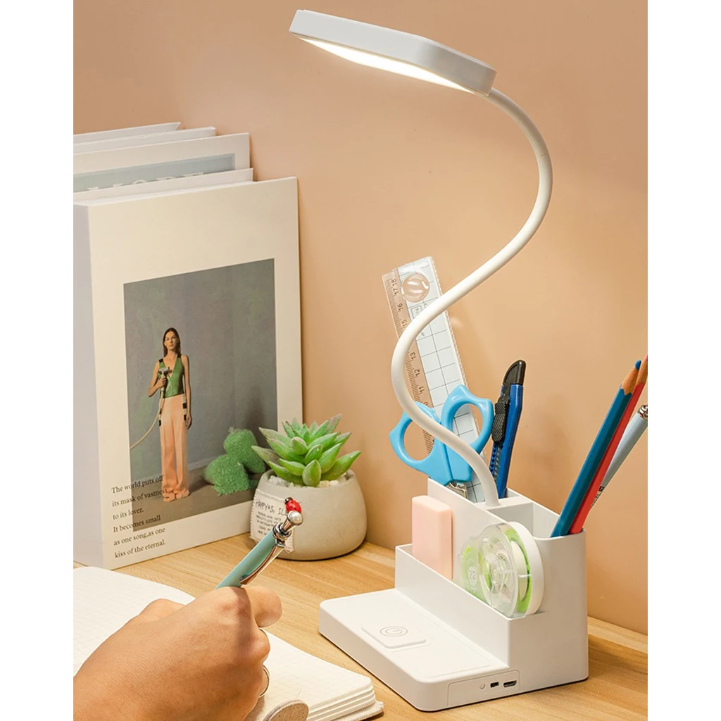 Dimmable Study Reading LED Desk Lamp with Pen Holder Table Light Nightlight