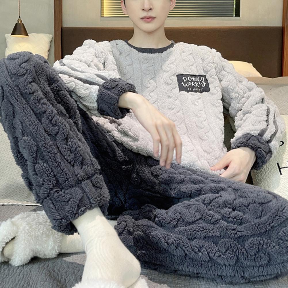 Title 7, 2 Pcs/Set Men Winter Pajamas Set Long Sleeve Th...