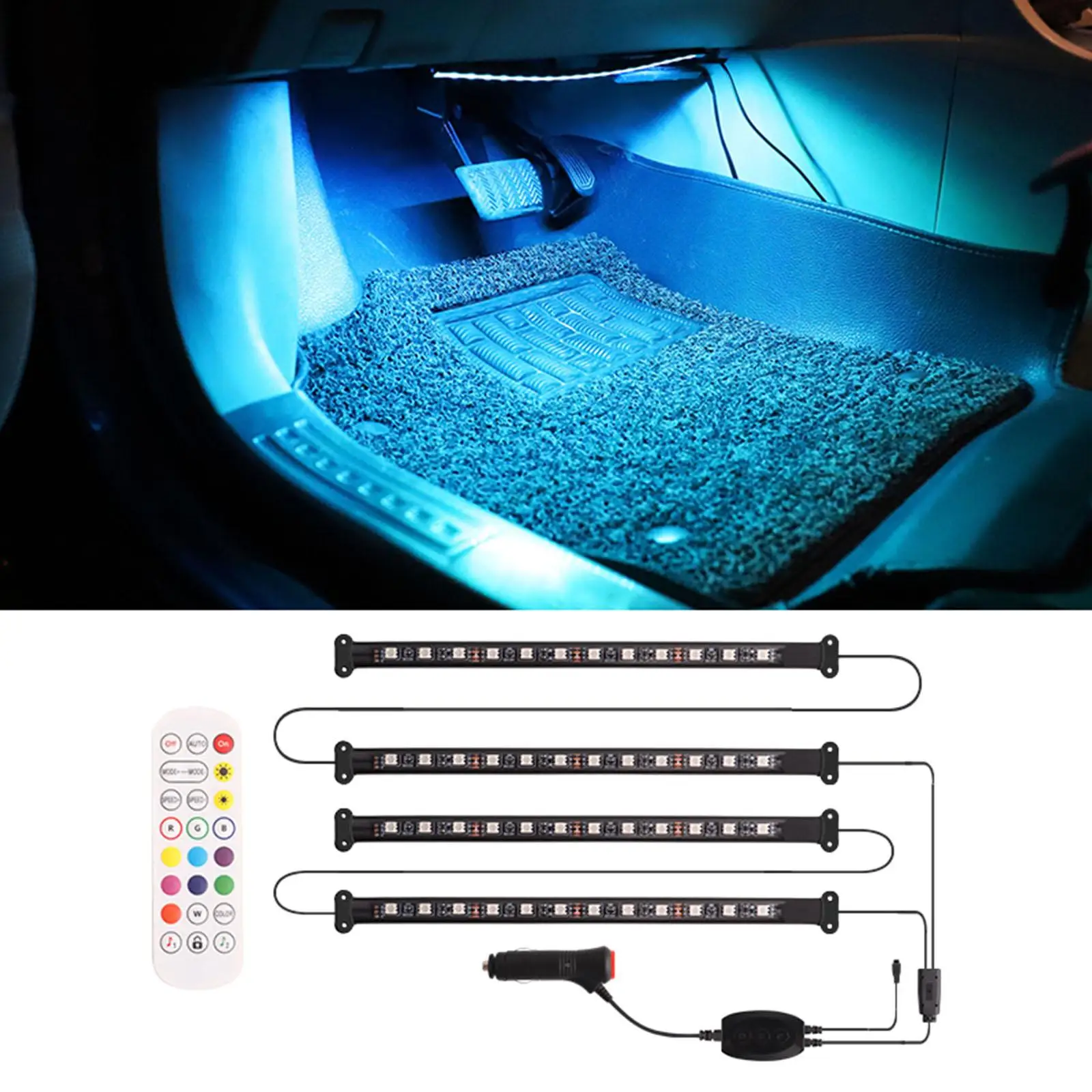 Car Interior Lights Underdash Lighting Kits 18 LED Strip  Changing 40