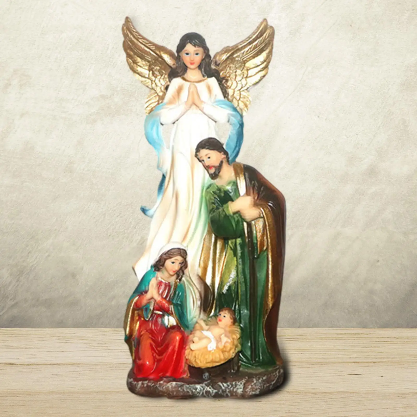 Jesus Manger Scene Figurine Handpainted Religious Resin Spiritual Jesus Statue for Bedroom Shelf Home Living Room Desk