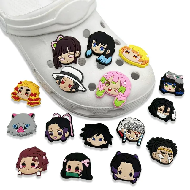 1-14Pcs Japanese Cartoon Shoe Charms Anime Demon Slayer PVC Shoe  Accessories Decoration Fit Croc Clogs Jibz Party X-mas Gifts