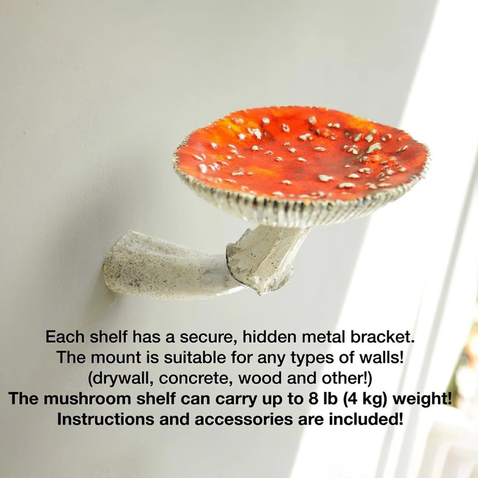 Mushroom Hanging Shelf Resin Wall Floating Shelf Amanita Mushroom Shape Home Decor Ornaments for Wall Hanging Shelves 2022