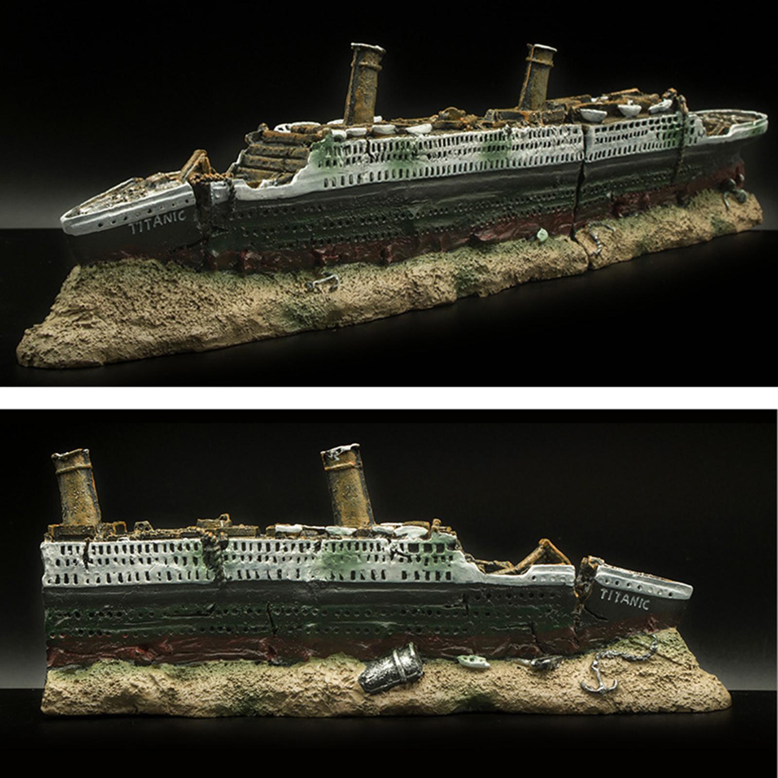 Resin Aquarium Titanic Shipwreck Aquarium Fish Tank Titanic Shipwreck Boat Ship Ornament Landscape Decorations 38x6x9cm