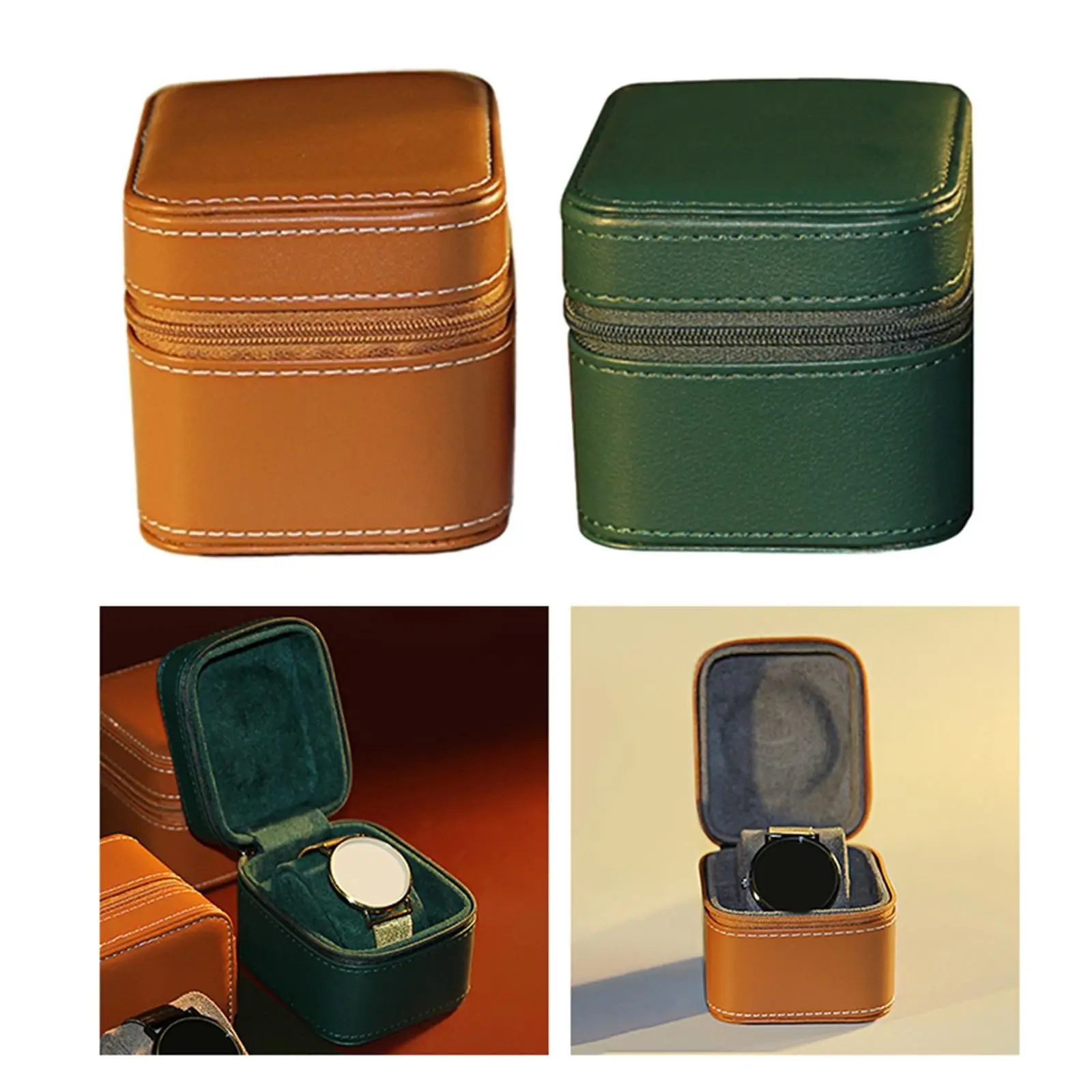 Watch Box for Women Men with Removable  PU Leather Wristwatch Display Box with Zipper Bangle  Box Travel Storage Box