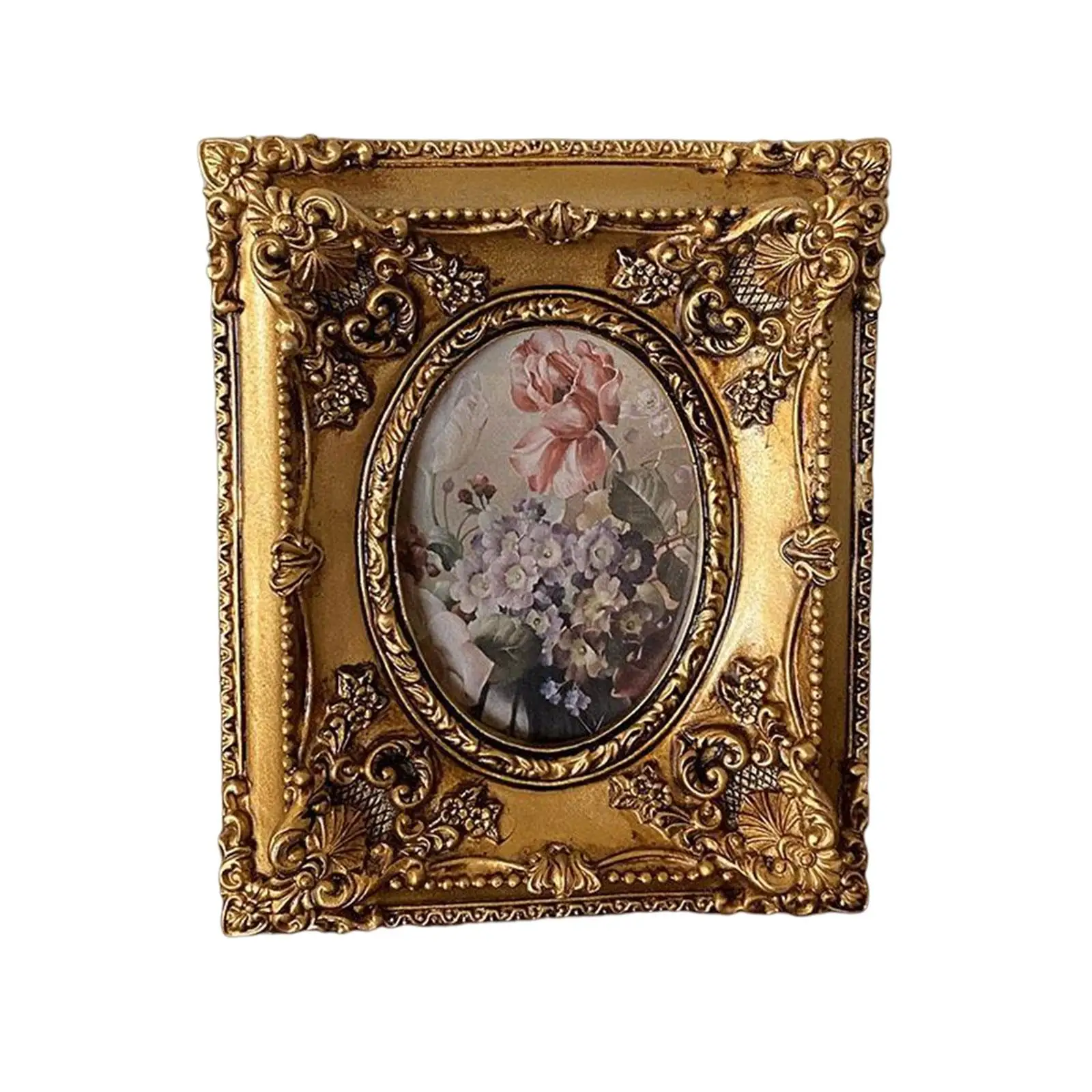 Vintage Style Photo Frame Tabletop Wall Hanging Ornate Ornament Resin Picture Frame Display Holder for Office Home Decoration