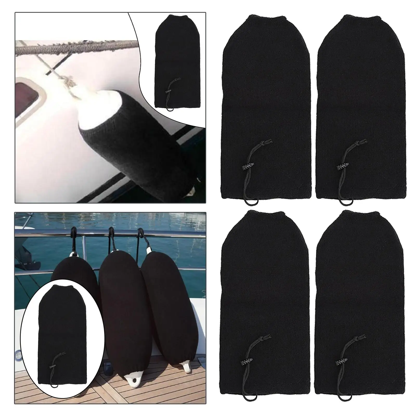 4x Boat Mudguard Covers Soft Woven Anti Collision Black Protector Fit for Marine