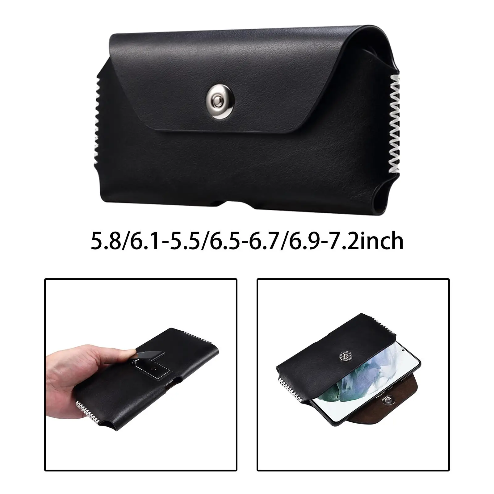 Slim PU Leather Belt Pouch for Phone Waist Bag Splash Proof Outdoor Holster Belt Bag Men Gift for iOS Android Phones Black
