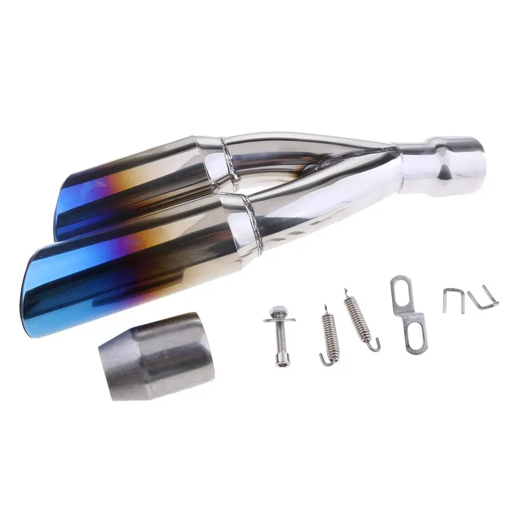 Universal Blue Stainless Dual-Outlet Exhaust   1mm 2`` Inch